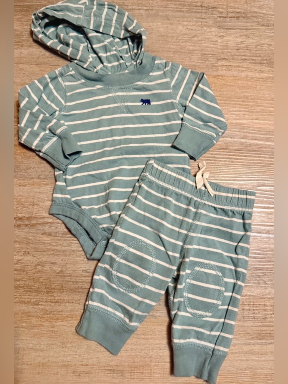 Carter’s Striped Teal & White Hoodie Bodysuit and Pant Set